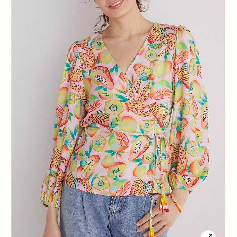 FARM Rio Multicolored 3/4 Sleeve Wrap Blouse